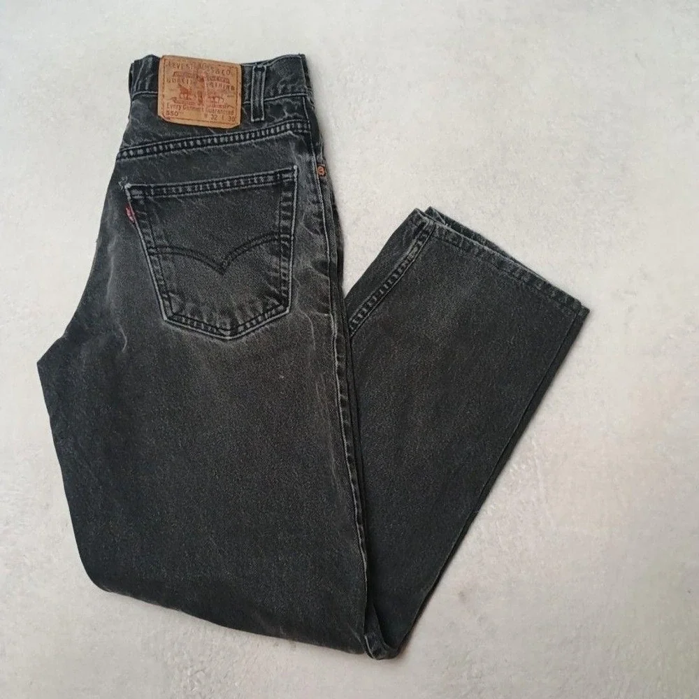 Vintage Levis 550 Jeans Mens 32x30 Black Y2K Straight Relaxed Charcoal Denim